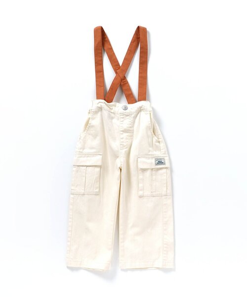 apres les cours(アプレレクール)の「USAコットン サスペンダー付きカーゴパンツ(サロペット/オーバーオール・キッズ・インディゴブルー/アイボリー・90/100/110/120)」の2枚目の写真