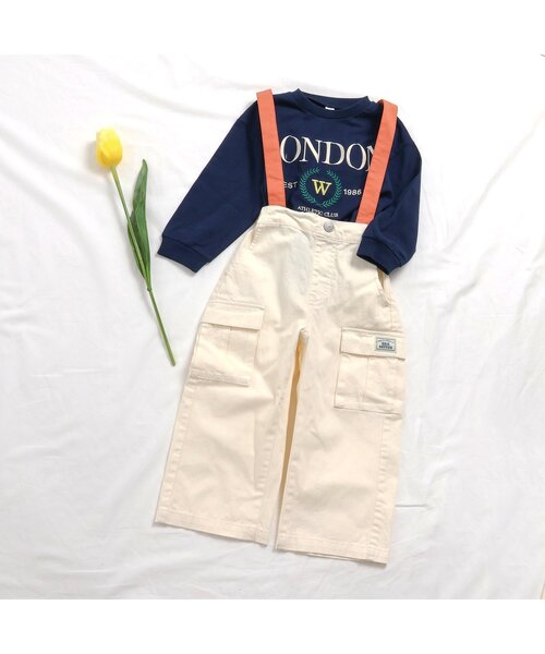 apres les cours(アプレレクール)の「USAコットン サスペンダー付きカーゴパンツ(サロペット/オーバーオール・キッズ・インディゴブルー/アイボリー・90/100/110/120)」の3枚目の写真
