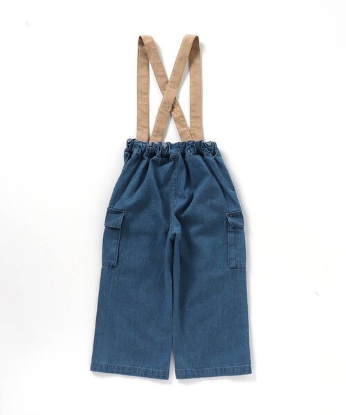 apres les cours(アプレレクール)の「USAコットン サスペンダー付きカーゴパンツ(サロペット/オーバーオール・キッズ・インディゴブルー/アイボリー・90/100/110/120)」の5枚目の写真