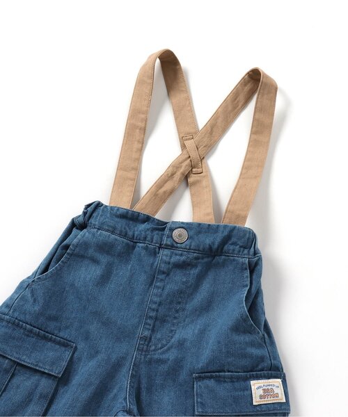 apres les cours(アプレレクール)の「USAコットン サスペンダー付きカーゴパンツ(サロペット/オーバーオール・キッズ・インディゴブルー/アイボリー・90/100/110/120)」の11枚目の写真