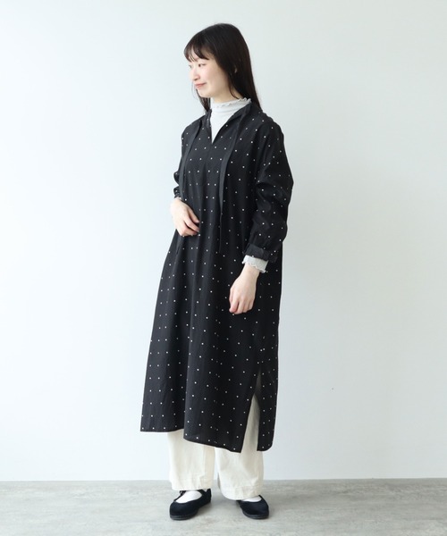 yuni（ユニ ）の「コットンキュプラ ドットププリントシャツワンピース 