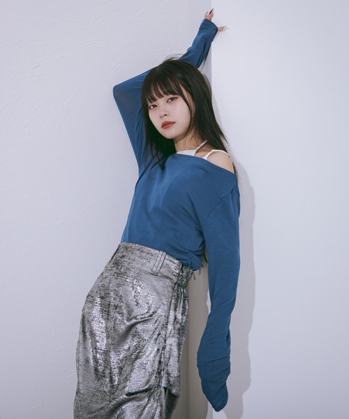 Ezick(エジック)の「Smooth fit ワンショルシアートップス(Tシャツ/カットソー・レディース・グレー/ブルー/ブラック/ホワイト・FREE)」の21枚目の写真