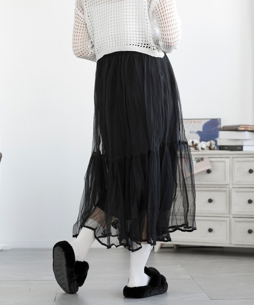 aimoha(アイモハ)の「AラインチュールSK(スカート・レディース・ベージュ/ピンク/ブラック・FREE)」の6枚目の写真