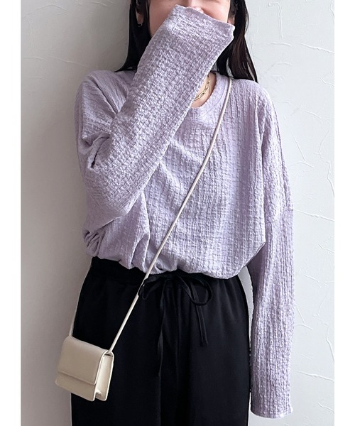 reca(レカ)の「カットシャーリングデザインTシャツ(Tシャツ/カットソー・レディース・ブラック/ホワイト/グリーン/ラベンダー/ブラウン/モカ/ブルー系その他/ピンク・FREE)」の7枚目の写真