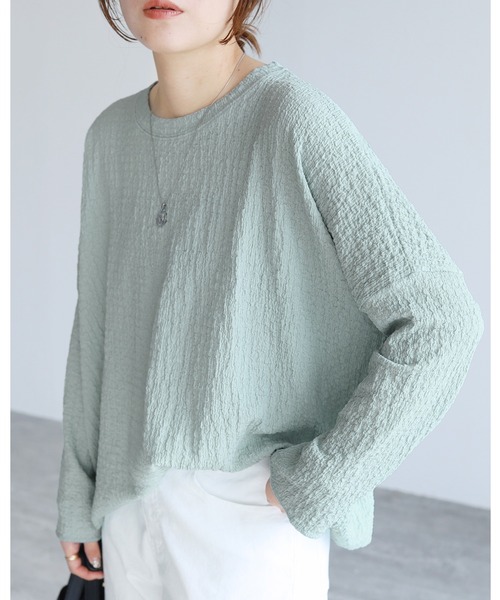 reca(レカ)の「カットシャーリングデザインTシャツ(Tシャツ/カットソー・レディース・ブラック/ホワイト/グリーン/ラベンダー/ブラウン/モカ/ブルー系その他/ピンク・FREE)」の6枚目の写真