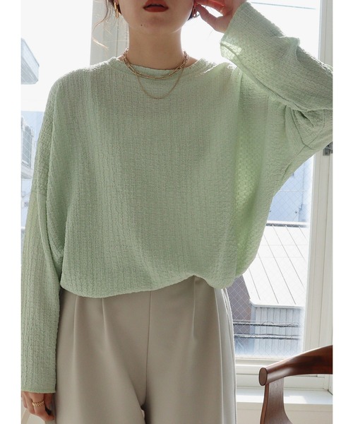 reca(レカ)の「カットシャーリングデザインTシャツ(Tシャツ/カットソー・レディース・ブラック/ホワイト/グリーン/ラベンダー/ブラウン/モカ/ブルー系その他/ピンク・FREE)」の5枚目の写真