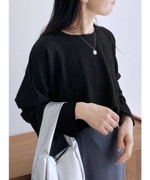 reca(レカ)の「カットシャーリングデザインTシャツ(Tシャツ/カットソー・レディース・ブラック/ホワイト/グリーン/ラベンダー/ブラウン/モカ/ブルー系その他/ピンク・FREE)」の1枚目の写真