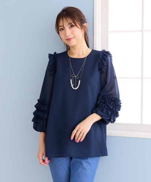 Rose Tiara（ローズティアラ）の「ソフトオーガンジーフリルブラウス（シャツ/ブラウス・レディース・パープル/ネイビー/オフホワイト・42/38/46）」の2枚目の写真