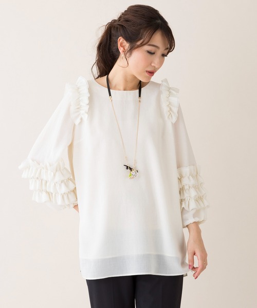 Rose Tiara（ローズティアラ）の「ソフトオーガンジーフリルブラウス（シャツ/ブラウス・レディース・パープル/ネイビー/オフホワイト・42/38/46）」の10枚目の写真