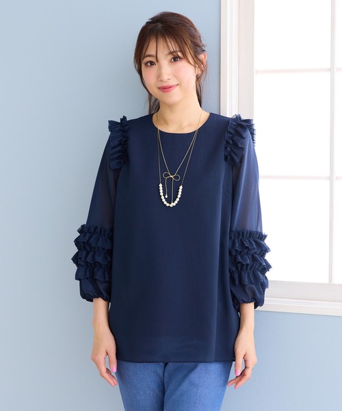 Rose Tiara（ローズティアラ）の「ソフトオーガンジーフリルブラウス（シャツ/ブラウス・レディース・パープル/ネイビー/オフホワイト・42/38/46）」の13枚目の写真