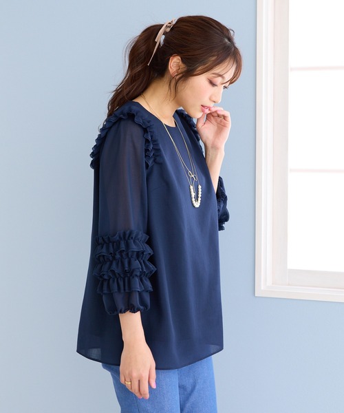 Rose Tiara（ローズティアラ）の「ソフトオーガンジーフリルブラウス（シャツ/ブラウス・レディース・パープル/ネイビー/オフホワイト・42/38/46）」の14枚目の写真