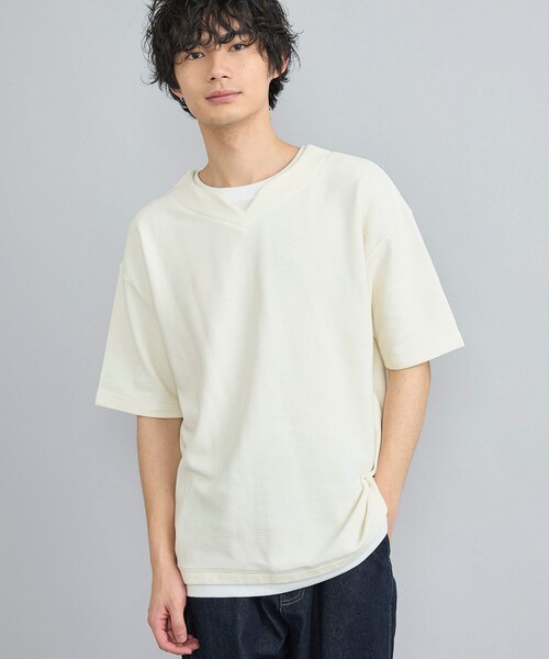 coen(コーエン)の「リップルフェイクレイヤードヘンリーネックTシャツ(Tシャツ/カットソー・メンズ・ブラック/オフホワイト/ロイヤルブルー・S/M/L/XL)」の2枚目の写真