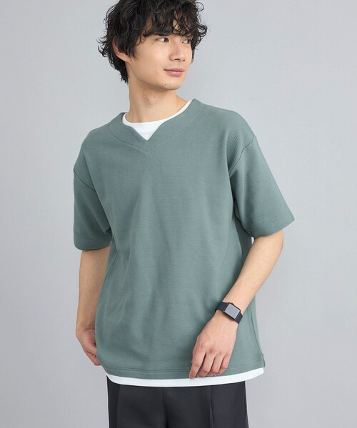 coen(コーエン)の「リップルフェイクレイヤードヘンリーネックTシャツ(Tシャツ/カットソー・メンズ・ブラック/オフホワイト/ロイヤルブルー・S/M/L/XL)」の3枚目の写真