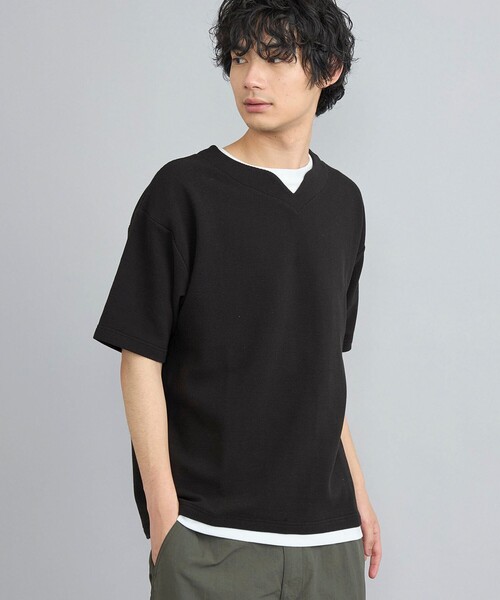 coen(コーエン)の「リップルフェイクレイヤードヘンリーネックTシャツ(Tシャツ/カットソー・メンズ・ブラック/オフホワイト/ロイヤルブルー・S/M/L/XL)」の1枚目の写真
