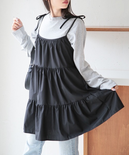 SETUP7（セットアップセブン）の「【SETUP7】キャミリボン フレアサマーワンピース SCCH529（ワンピース・レディース・ブラック/ホワイト・FREE）」の2枚目の写真