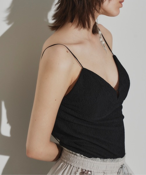 【今月中限定最終値下げ】イウエンマトフ　チュールキャミソール　ブラック セール】カップ付き楊柳クレープキャミソール（キャミソール）｜LA