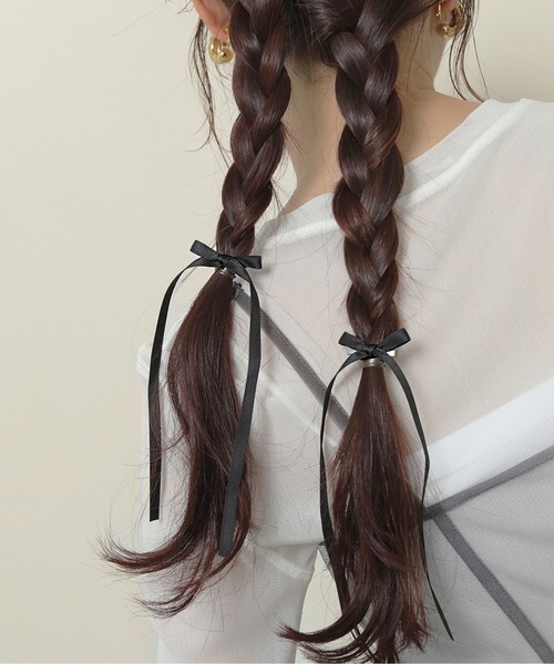 リボン ブラック 2個セット ミニクリップ ロング ヘアクリップ