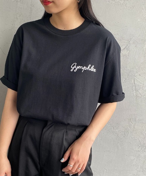 GYMPHLEX（ジムフレックス）の「[GYMPHLEX/ジムフレックス] コットンジャージー ワンポイントロゴ刺繍Ｔシャツ（Tシャツ/カットソー・レディース・ホワイト/ネイビー/ベージュ/サックスブルー/ブラック/チャコールグレー・M/L/14）」の3枚目の写真