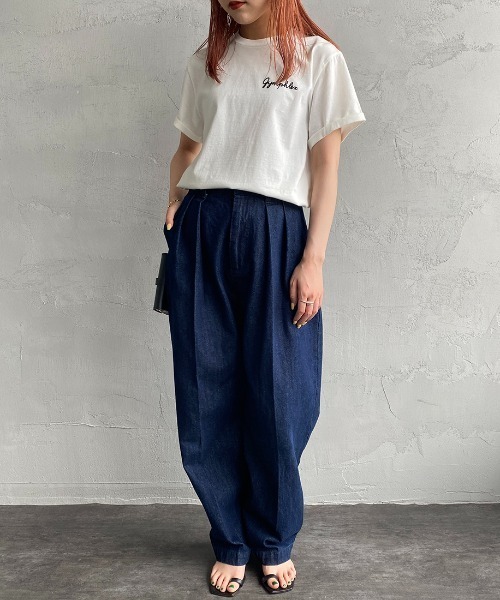 GYMPHLEX（ジムフレックス）の「[GYMPHLEX/ジムフレックス] コットンジャージー ワンポイントロゴ刺繍Ｔシャツ（Tシャツ/カットソー・レディース・ホワイト/ネイビー/ベージュ/サックスブルー/ブラック/チャコールグレー・M/L/14）」の7枚目の写真