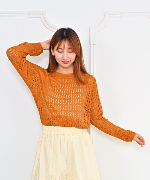 Alite cloth(アリーテクロス)の「メッシュクルーネックニット(ニット/セーター・レディース・ホワイト/ブラウン/ブラック・FREE)」の1枚目の写真