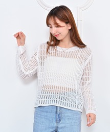 メッシュクルーネックニット