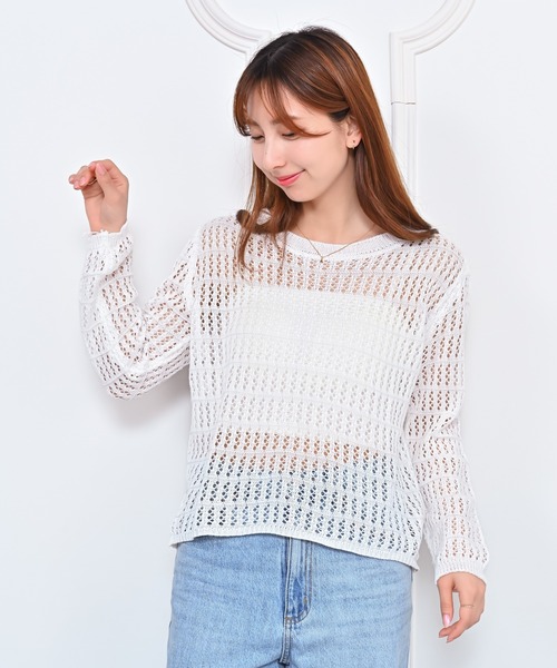 Alite cloth(アリーテクロス)の「メッシュクルーネックニット(ニット/セーター・レディース・ホワイト/ブラウン/ブラック・FREE)」の2枚目の写真
