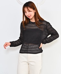 メッシュクルーネックニット
