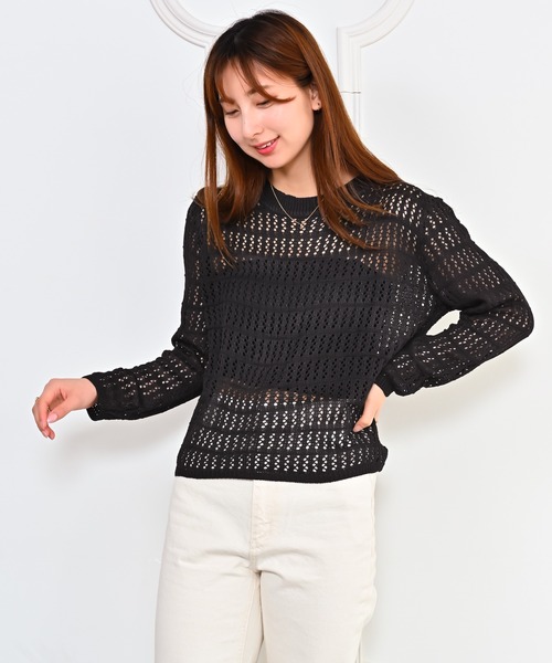 Alite cloth(アリーテクロス)の「メッシュクルーネックニット(ニット/セーター・レディース・ホワイト/ブラウン/ブラック・FREE)」の3枚目の写真