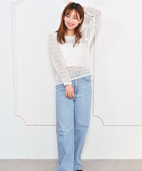 Alite cloth(アリーテクロス)の「メッシュクルーネックニット(ニット/セーター・レディース・ホワイト/ブラウン/ブラック・FREE)」の4枚目の写真