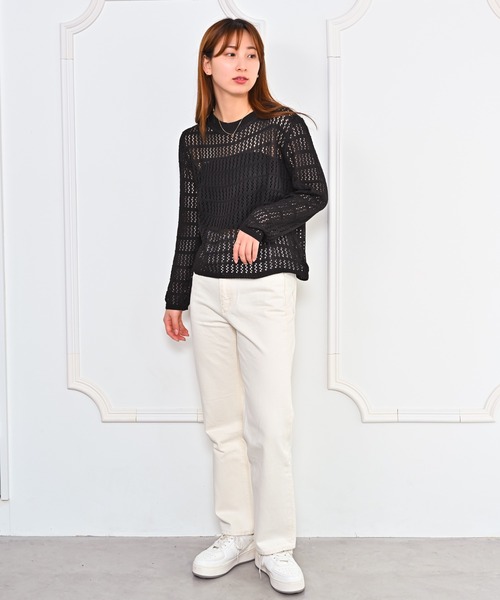 Alite cloth(アリーテクロス)の「メッシュクルーネックニット(ニット/セーター・レディース・ホワイト/ブラウン/ブラック・FREE)」の5枚目の写真