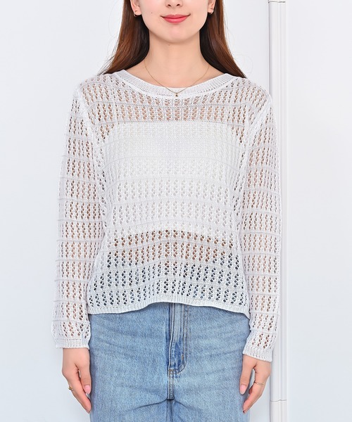Alite cloth(アリーテクロス)の「メッシュクルーネックニット(ニット/セーター・レディース・ホワイト/ブラウン/ブラック・FREE)」の7枚目の写真