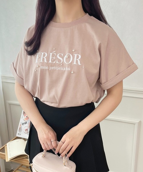 apres jour(アプレジュール)の「パールロゴTシャツ【ZOZOTOWN限定アイテム】(Tシャツ/カットソー・レディース・ピンク/オフホワイト/ブラック・X-LARGE/フリー)」の3枚目の写真