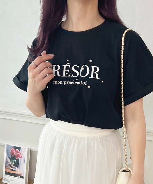 apres jour(アプレジュール)の「パールロゴTシャツ【ZOZOTOWN限定アイテム】(Tシャツ/カットソー・レディース・ピンク/オフホワイト/ブラック・X-LARGE/フリー)」の2枚目の写真
