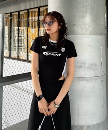 LVEU. | 【LVEU.】ユニフォームデザインクロップドTシャツ(Yurina select) / トップス カットソー Tシャツ クロップド ショート コンパクト プリント ユニフォーム ブラック(Tシャツ/カットソー)