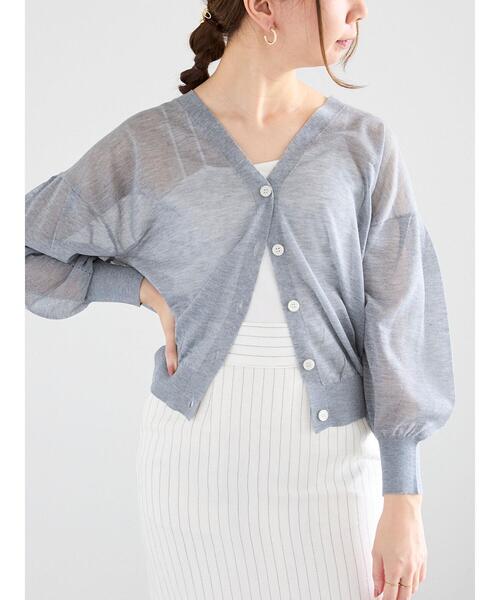 Te chichi(テチチ)の「ボリューム袖Vネックシアーカーディガン(カーディガン/ボレロ・レディース・ブラウン/ブラック/カーキ/グレー・F)」の1枚目の写真