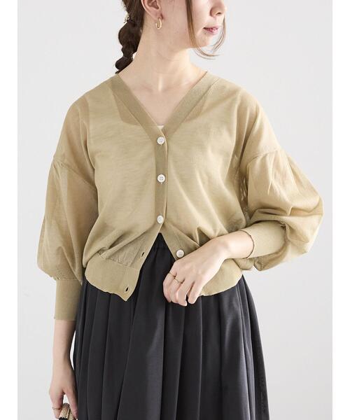 Te chichi(テチチ)の「ボリューム袖Vネックシアーカーディガン(カーディガン/ボレロ・レディース・ブラウン/ブラック/カーキ/グレー・F)」の4枚目の写真