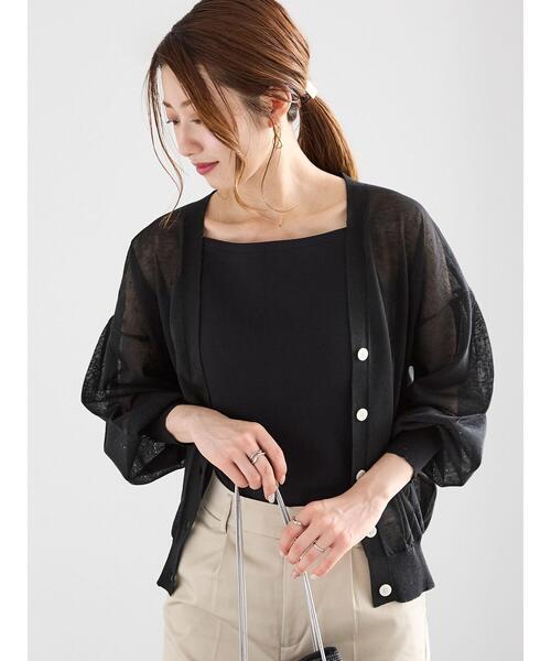 Te chichi(テチチ)の「ボリューム袖Vネックシアーカーディガン(カーディガン/ボレロ・レディース・ブラウン/ブラック/カーキ/グレー・F)」の2枚目の写真