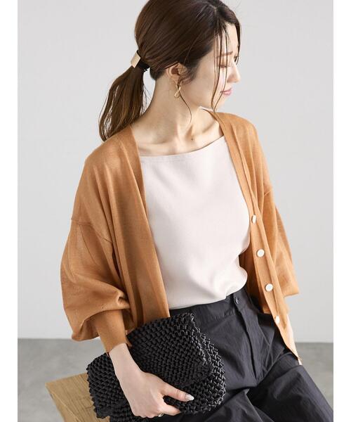 Te chichi(テチチ)の「ボリューム袖Vネックシアーカーディガン(カーディガン/ボレロ・レディース・ブラウン/ブラック/カーキ/グレー・F)」の5枚目の写真