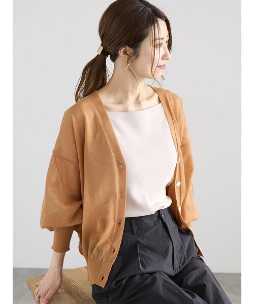 Te chichi(テチチ)の「ボリューム袖Vネックシアーカーディガン(カーディガン/ボレロ・レディース・ブラウン/ブラック/カーキ/グレー・F)」の9枚目の写真