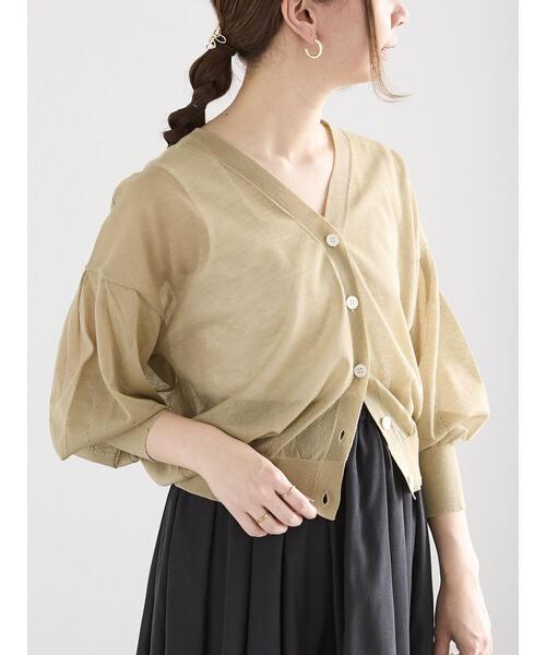 Te chichi(テチチ)の「ボリューム袖Vネックシアーカーディガン(カーディガン/ボレロ・レディース・ブラウン/ブラック/カーキ/グレー・F)」の6枚目の写真