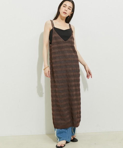 le cercle ADAM ET ROPE'(ルセルクルアダムエロペ)の「【セットアップ対応】ボーダーメッシュキャミワンピース(ワンピース・レディース・ブラック/ダークブラウン/グリーン系その他・FREE)」の2枚目の写真
