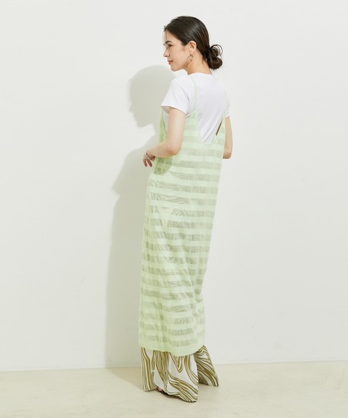 le cercle ADAM ET ROPE'(ルセルクルアダムエロペ)の「【セットアップ対応】ボーダーメッシュキャミワンピース(ワンピース・レディース・ブラック/ダークブラウン/グリーン系その他・FREE)」の6枚目の写真