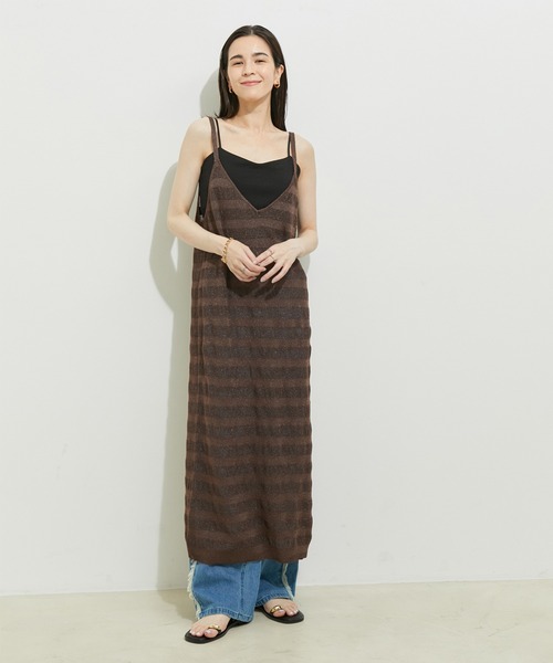 le cercle ADAM ET ROPE'(ルセルクルアダムエロペ)の「【セットアップ対応】ボーダーメッシュキャミワンピース(ワンピース・レディース・ブラック/ダークブラウン/グリーン系その他・FREE)」の7枚目の写真