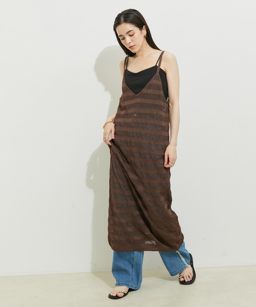 le cercle ADAM ET ROPE'(ルセルクルアダムエロペ)の「【セットアップ対応】ボーダーメッシュキャミワンピース(ワンピース・レディース・ブラック/ダークブラウン/グリーン系その他・FREE)」の8枚目の写真