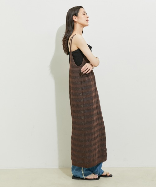 le cercle ADAM ET ROPE'(ルセルクルアダムエロペ)の「【セットアップ対応】ボーダーメッシュキャミワンピース(ワンピース・レディース・ブラック/ダークブラウン/グリーン系その他・FREE)」の9枚目の写真