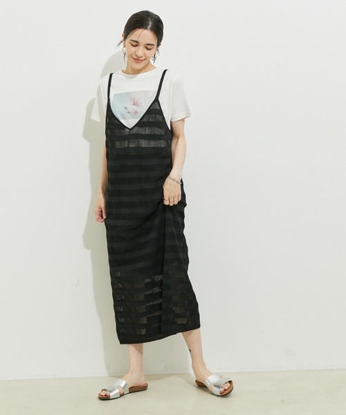 le cercle ADAM ET ROPE'(ルセルクルアダムエロペ)の「【セットアップ対応】ボーダーメッシュキャミワンピース(ワンピース・レディース・ブラック/ダークブラウン/グリーン系その他・FREE)」の10枚目の写真