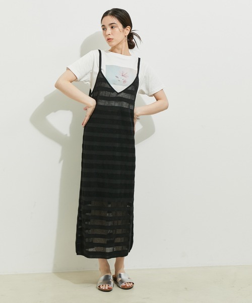 le cercle ADAM ET ROPE'(ルセルクルアダムエロペ)の「【セットアップ対応】ボーダーメッシュキャミワンピース(ワンピース・レディース・ブラック/ダークブラウン/グリーン系その他・FREE)」の11枚目の写真
