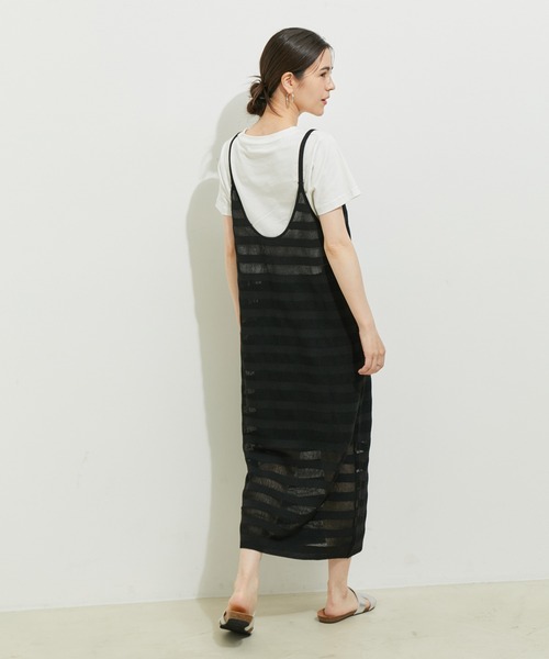 le cercle ADAM ET ROPE'(ルセルクルアダムエロペ)の「【セットアップ対応】ボーダーメッシュキャミワンピース(ワンピース・レディース・ブラック/ダークブラウン/グリーン系その他・FREE)」の12枚目の写真