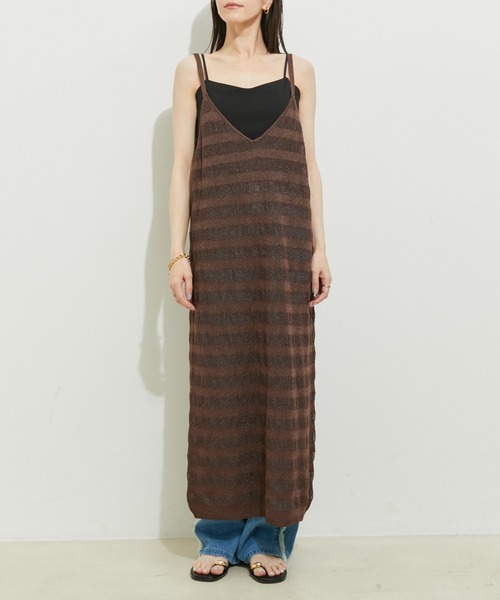 le cercle ADAM ET ROPE'(ルセルクルアダムエロペ)の「【セットアップ対応】ボーダーメッシュキャミワンピース(ワンピース・レディース・ブラック/ダークブラウン/グリーン系その他・FREE)」の14枚目の写真