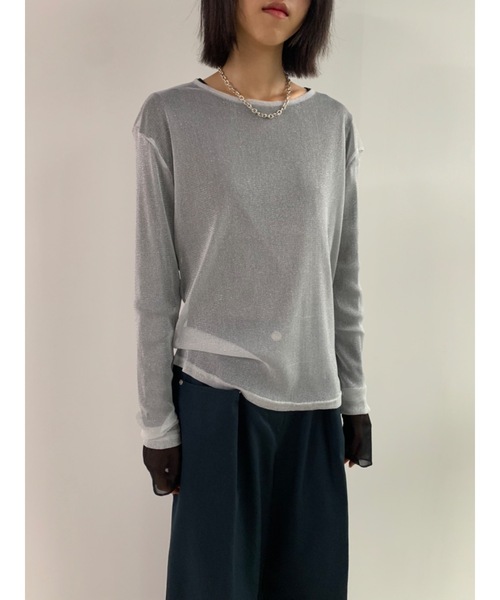 Didot.showroom(ディドット ショールーム)の「シアーラメロンT(Tシャツ/カットソー・レディース・シルバー/ベージュ/ブラック・FREE)」の1枚目の写真
